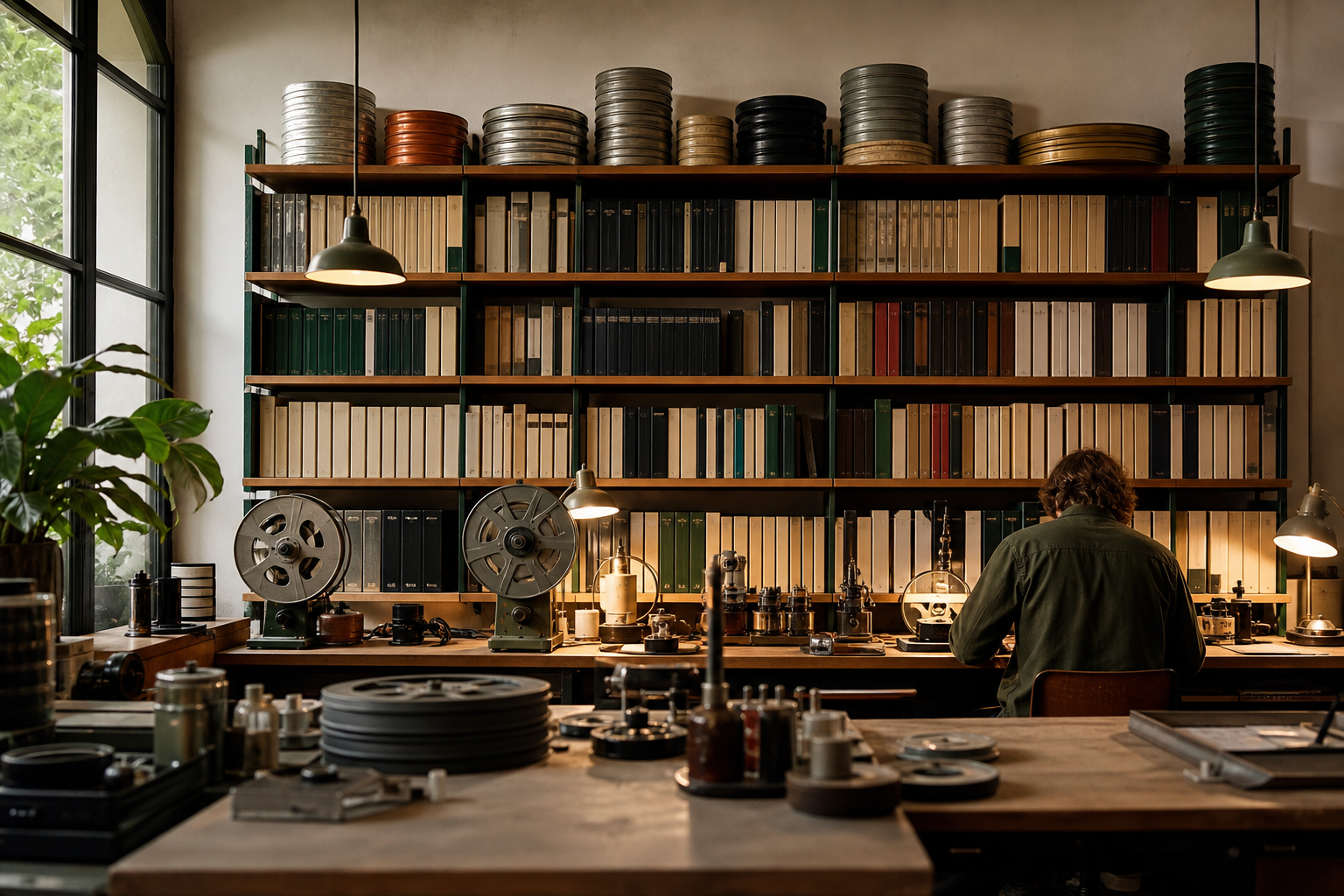 Étagère d'archives sonores avec bandes et bobines étiquetées à la main — bande 01